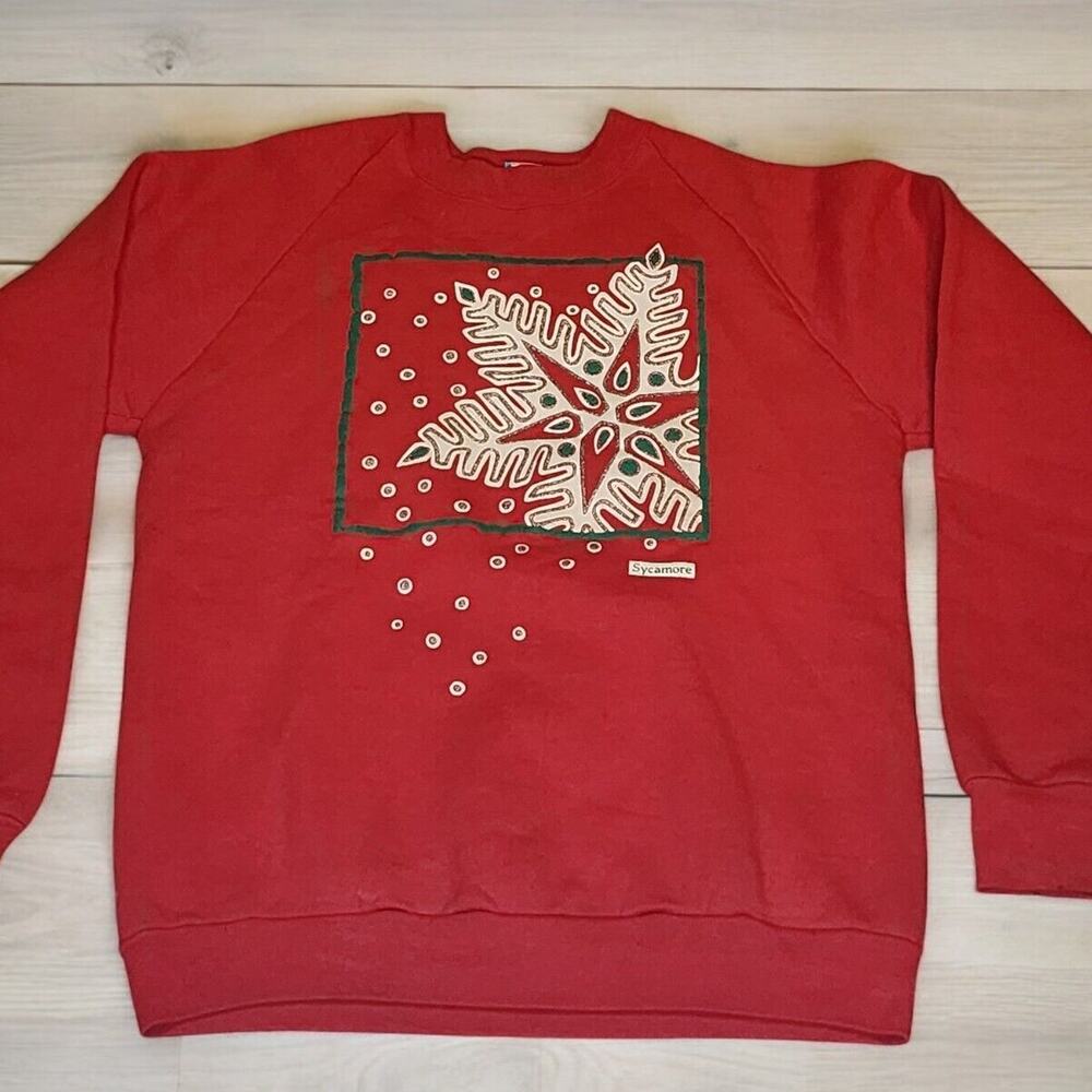 VINTAGE Sycamore Christmas Crewneck Sweatshirt Large L Made In USA